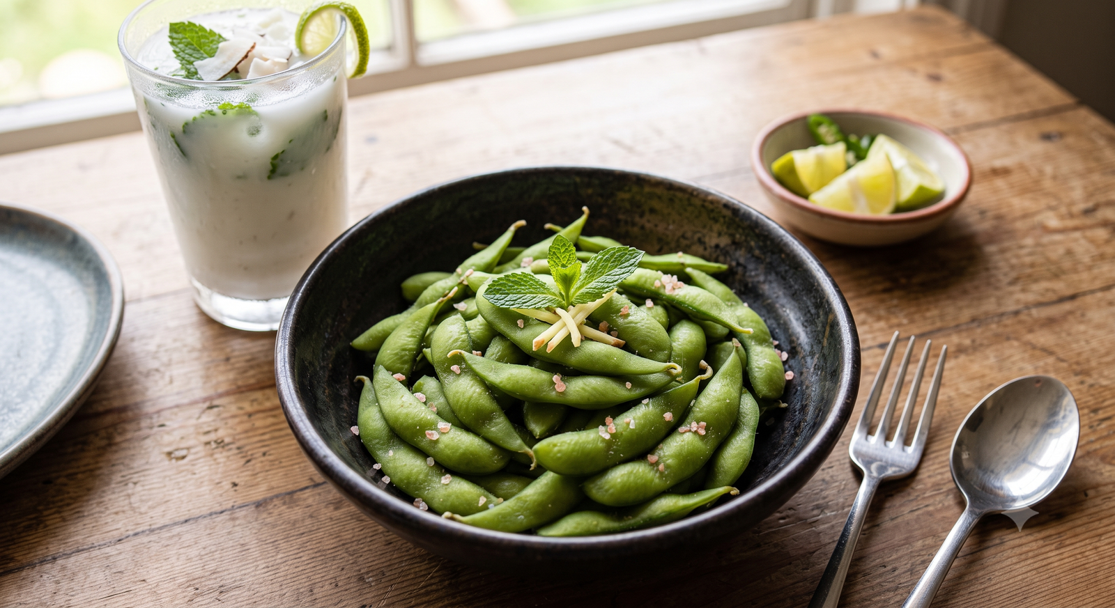 Steamed Edamame Pods & Pink Salt